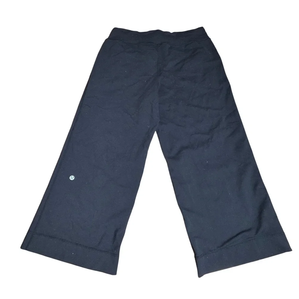Lululemon Black Wide Leg Crop Pants Drawstring Yoga Athletic Women Size 6